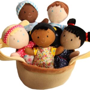 Basket of Buddies Plush Diversity Multicultural Ethnic Dolls | Diversity Toys for Toddlers | Soft Multicultural Dolls for Preschool Classroom, Daycare or at Home | Set of 5-8"