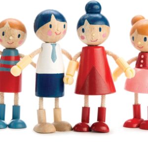 Doll Family - Cute Wooden Flexible Doll Family for Kid's Dollhouse, Four Pcs of Multicultural Mom, Dad, Boy and Girl - Age 3+