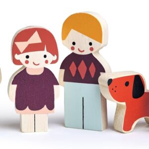 Doll Family with Dog - 5pc Solid Wood Doll Set with Playful Pup - Perfectly Sized for Pockets and Little Hands - Encourages Imaginative Play and Social Skills - Age 12m+