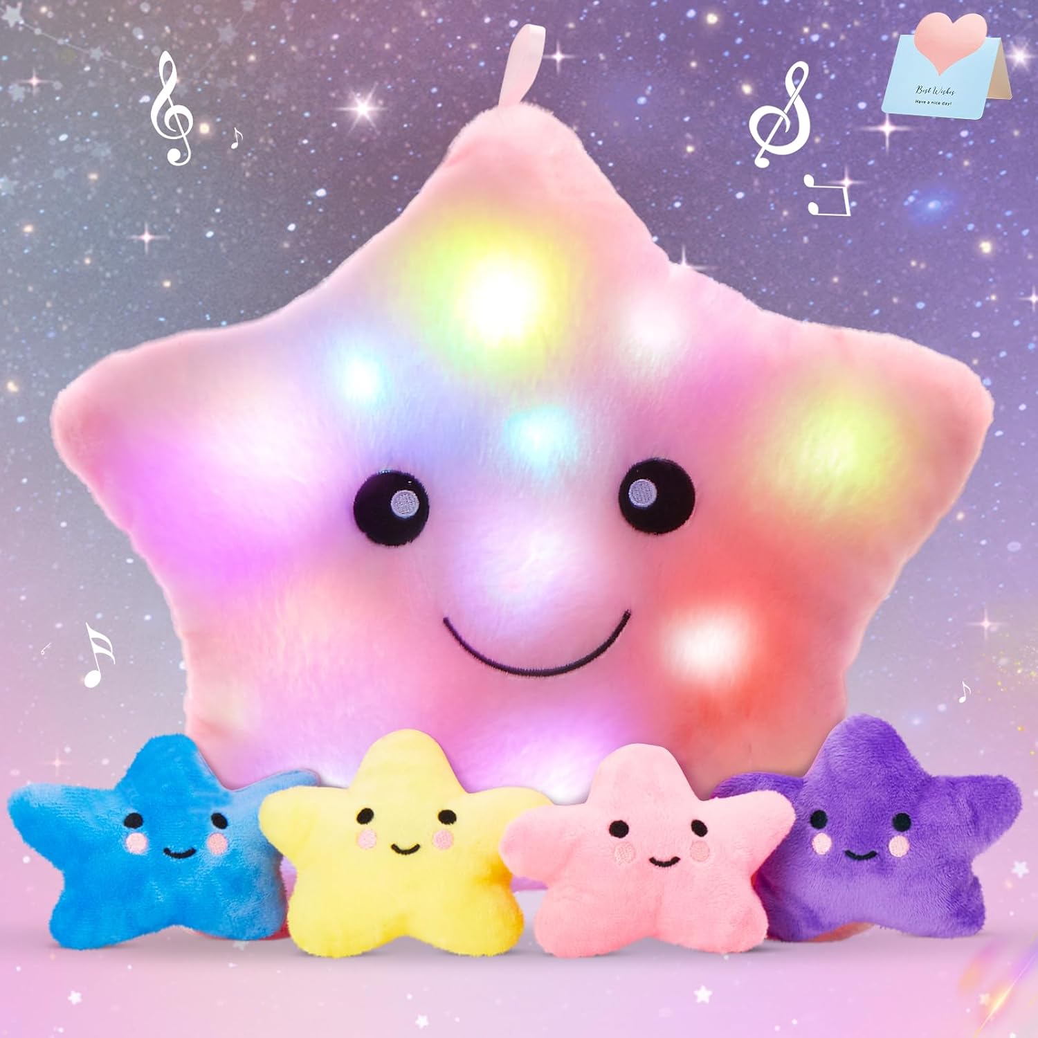 13 Inches Musical Light up Star Plush Toys with 4 Little Stuffed Stuffed Animal LED Night Light Stuffed Animal with Babies Birthday Easter Christmas for Toddler Kids Girls