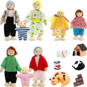14 Pieces Wooden Dollhouse Family Set Mini People Figures Sets Dollhouse Dolls Wooden Doll Family Pretend Play Figures Accessories for Pretend Doll House Toy