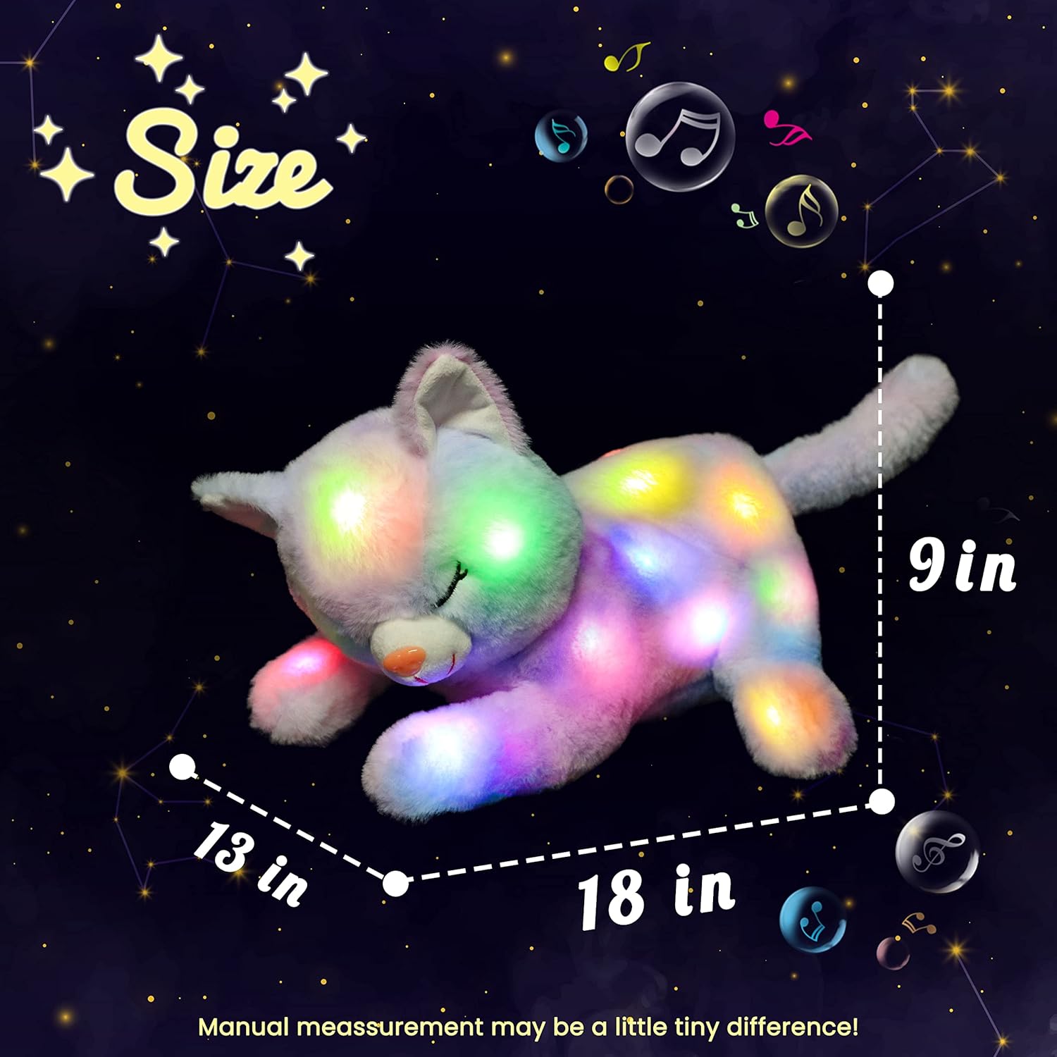 LED Musical Stuffed Cat Lighting Up Singing Plush Toy Playset Mommy Cat with 3 Baby Kittens in her Tummy Lullaby Animated Soothe for Mom Kids Toddler Girls, Rainbow, 18'' - Image 2