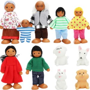 11 Pieces Wooden Dollhouse Family Set Mini People Figures Sets Dollhouse Dolls Wooden Doll Family Pretend Play Figures Accessories for Pretend Doll House Toy