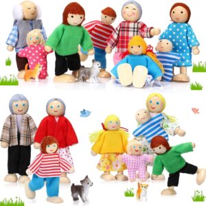 20 Pcs Wooden Dollhouse Family Set of 16 Mini People Figures and 4 Pets, Wooden Dollhouse Dolls Family Cosplay Figures Accessories for Pretend Toy(Vivid Style)