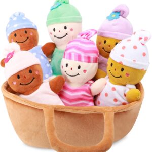Basket Plush Toy Set, Soft Multicultural Sensory Baby Toy Set, 6 Pieces with Interchangeable Clothes, Suitable for All Ages, Easter Gift