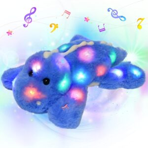 LED Musical Stuffed Dinosaur Lighting Up Singing Soft Floppy Plush Toy Adjustable Volume Lullaby Animated Soothe Birthday Gifts for Kids Toddlers, Blue, 12.5''