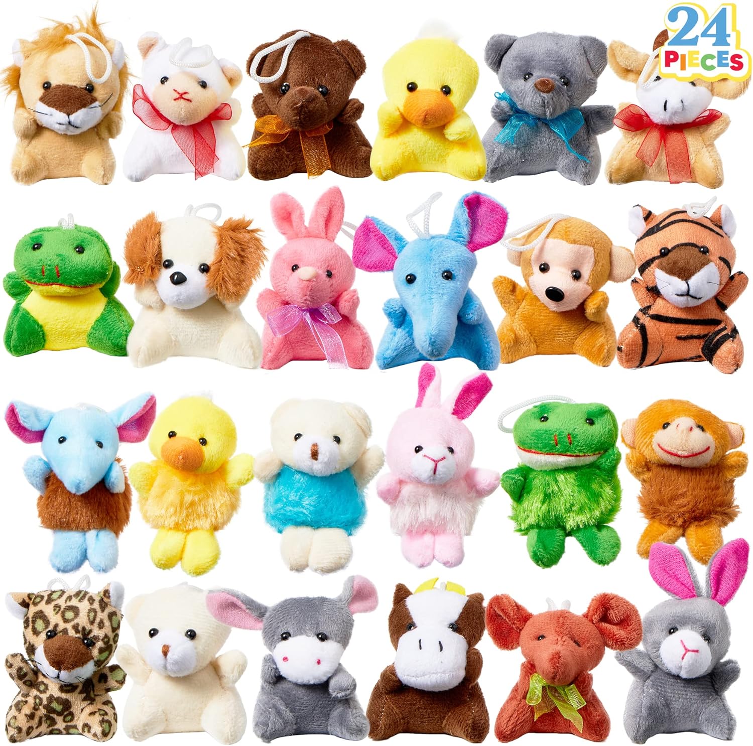 24-Piece Mini Animal Plush Toy Set, Animal Keychain Decorations, Small Plush Toys for Children, Carnival Prizes, School Gifts, Valentine’s Day Party Gifts